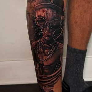 Black & Grey + Realism alien tattoo on Calf by D-Artist on TattMe
