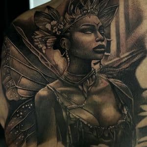 Black & Grey + Realism woman tattoo on Shoulder by D-Artist on TattMe