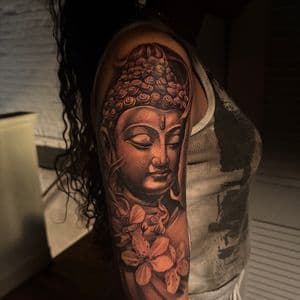 Black & Grey + Realism buddha tattoo on Upper Arm by D-Artist on TattMe