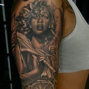 Black & Grey + Realism woman tattoo on Half Sleeve by D-Artist on TattMe
