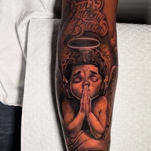 Black & Grey + Illustrative angel tattoo on Forearm by D-Artist on TattMe