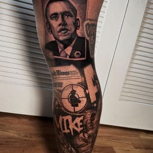 Black & Grey + Realism obama tattoo on Calf by D-Artist on TattMe