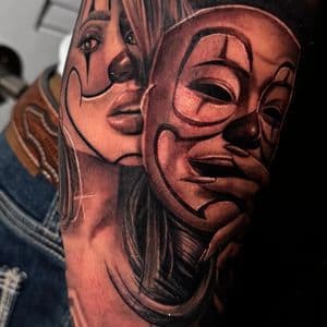 Black & Grey + Realism clown tattoo on Upper Arm by D-Artist on TattMe