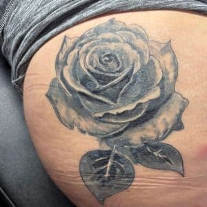 Black & Grey + Floral rose tattoo on Hip by gq_ink on TattMe