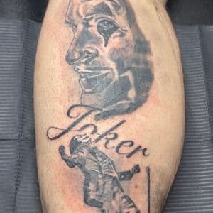Black & Grey + Portrait joker tattoo on Calf by gq_ink on TattMe