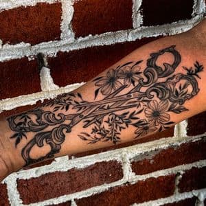 Black & Grey + Illustrative scissors tattoo on Forearm by Q_tattoo on TattMe