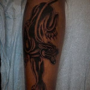 Black-work + Neo-Traditional panther tattoo on Calf by Q_tattoo on TattMe
