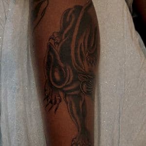 Black-work + Traditional panther tattoo on Calf by Q_tattoo on TattMe