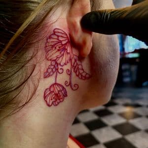 Floral + Fine Line flowers tattoo on Neck (Side) by Meaney_Tattoos_06 on TattMe