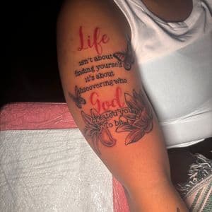 Lettering + Script quote tattoo on Upper Arm by Murda_Innk on TattMe