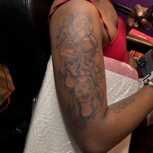 Black & Grey + Illustrative buddhas tattoo on Upper Arm by Murda_Innk on TattMe