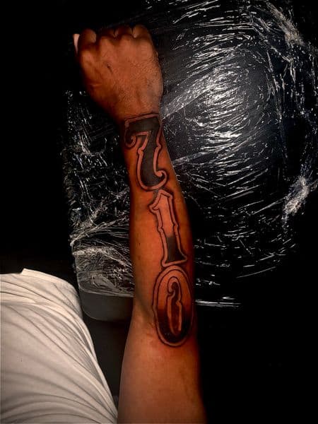 Lettering + Chicano numbers tattoo on Forearm by Murda_Innk on TattMe