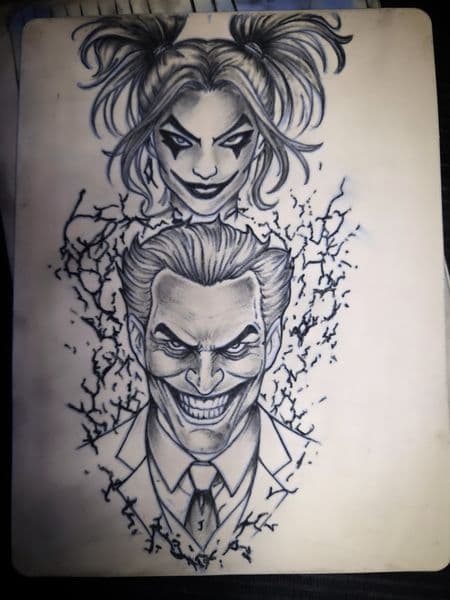 Black & Grey + Illustrative harley quinn tattoo by Certified__OB on TattMe