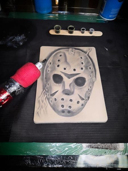 Black & Grey + Realism jason mask tattoo by Certified__OB on TattMe