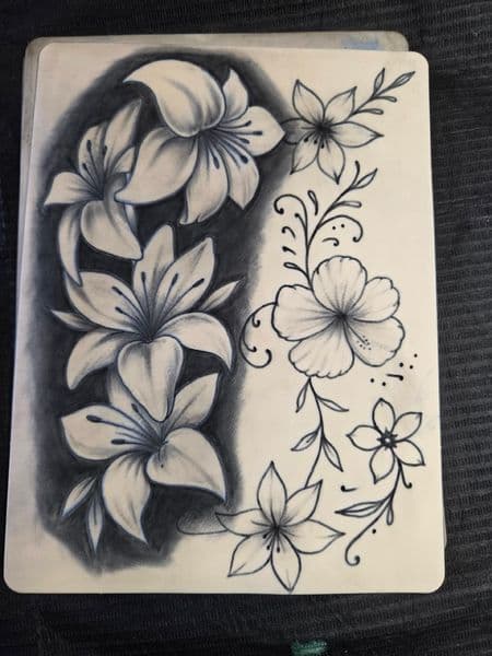 Black & Grey + Fine Line flowers tattoo by Certified__OB on TattMe