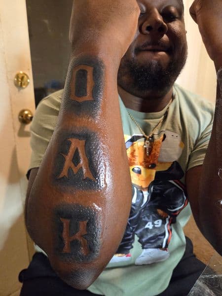 Lettering + Chicano letters tattoo on Forearm by Certified__OB on TattMe