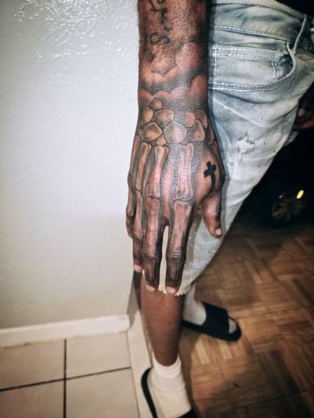 Black & Grey + Realism skeleton tattoo on Hand by Certified__OB on TattMe