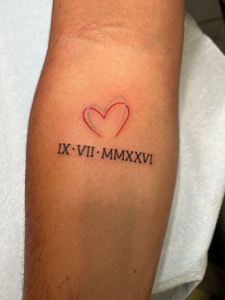 Fine Line + Lettering heart tattoo on Forearm by inksfromkels on TattMe