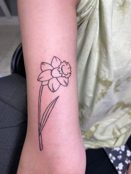 Fine Line + Line-work daffodil tattoo on Forearm by inksfromkels on TattMe