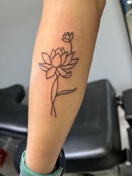 Fine Line + Floral lotus tattoo on Forearm by inksfromkels on TattMe