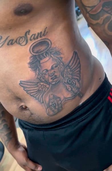 Black & Grey + Illustrative angel tattoo on Stomach by teeskiink on TattMe