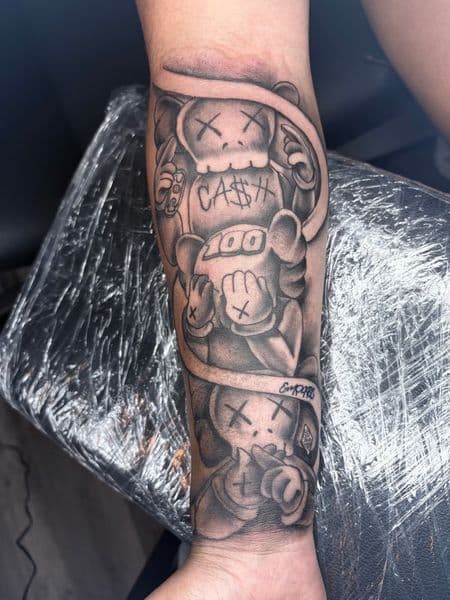 Black & Grey + Illustrative kaws tattoo on Forearm by teeskiink on TattMe