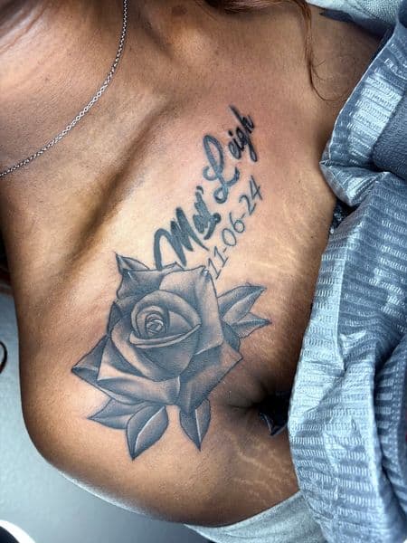 Black & Grey + Floral rose tattoo on Chest by teeskiink on TattMe