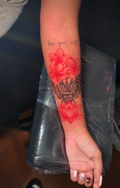 Floral + Black & Grey elephant tattoo on Forearm by teeskiink on TattMe