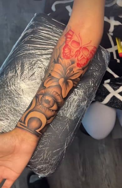 Illustrative + Black & Grey butterfly tattoo on Forearm by teeskiink on TattMe