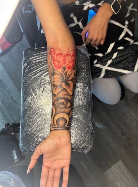 Black & Grey + Color butterfly tattoo on Forearm by teeskiink on TattMe