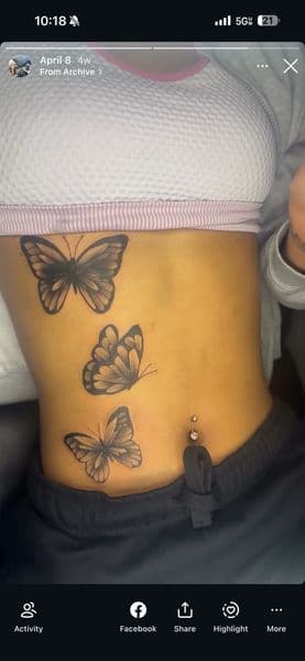 Black & Grey + Animals butterflies tattoo on Ribs by teeskiink on TattMe
