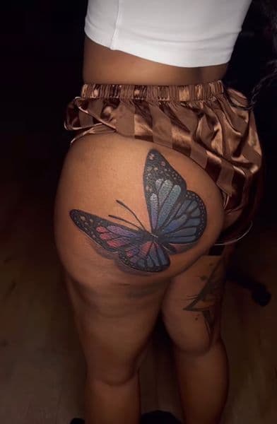 Color + Illustrative butterfly tattoo on Buttocks by teeskiink on TattMe