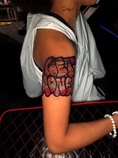 Portrait + Lettering portrait tattoo on Upper Arm by nayasTats on TattMe