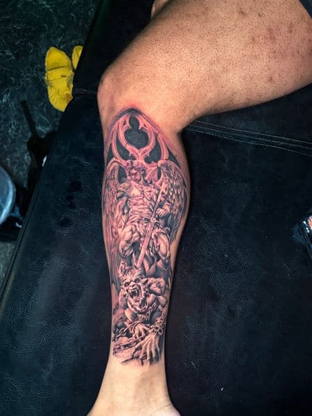 Black & Grey + Realism angel tattoo on Calf by nayasTats on TattMe