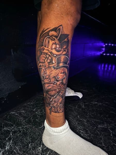 Cartoon + Illustrative jessica rabbit tattoo on Calf by nayasTats on TattMe