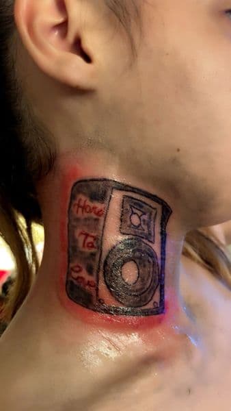 Sketch + Lettering speaker tattoo on Neck (Side) by TattsByNaee on TattMe