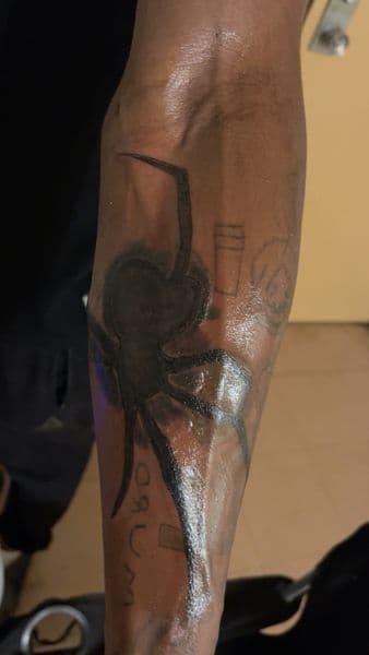Black-work + Illustrative spider tattoo on Forearm by TattsByNaee on TattMe