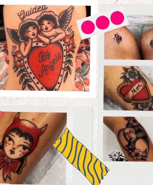 American Traditional + Fine Line angels tattoo by tenderhearttat1 on TattMe