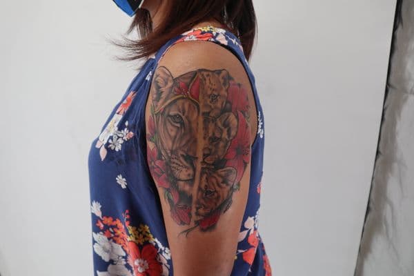 Realism + Color lioness tattoo on Upper Arm by Juanyane on TattMe