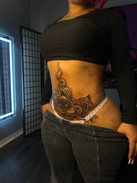 Black & Grey + Illustrative eye tattoo on Ribs by Juanyane on TattMe