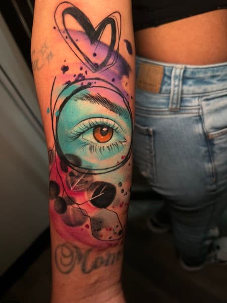 Watercolor + Illustrative eye tattoo on Forearm by ARTWORLDINK on TattMe