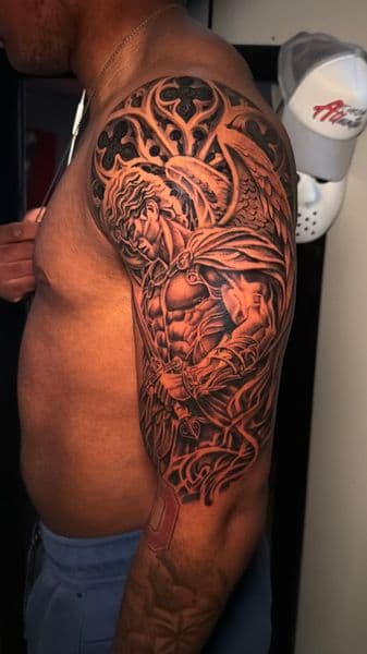 Black & Grey + Realism angel tattoo on Upper Arm by ARTWORLDINK on TattMe
