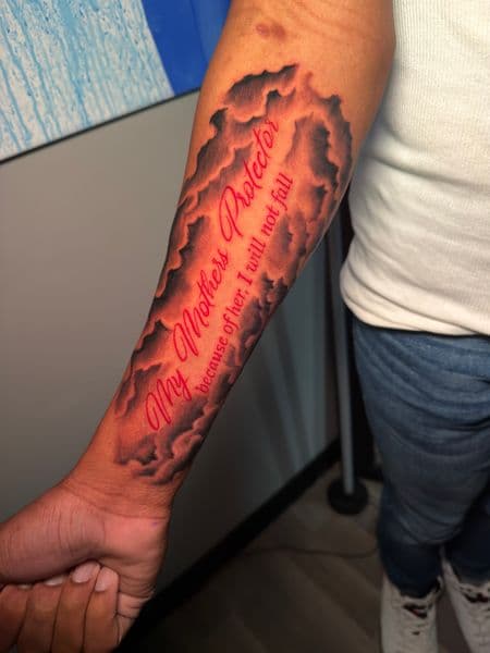 Lettering + Script clouds tattoo on Forearm by ARTWORLDINK on TattMe