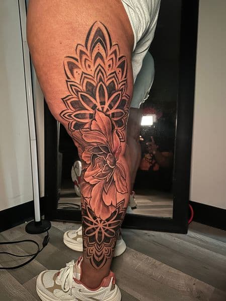 Mandala + Floral mandalas tattoo on Full Leg Sleeve by ARTWORLDINK on TattMe