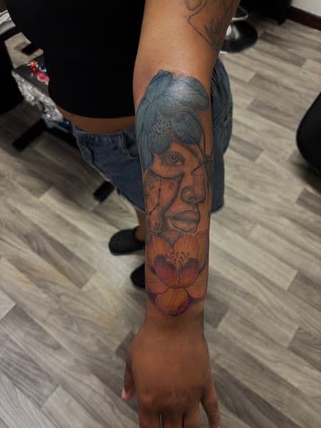 Illustrative + Color flowers tattoo on Forearm by TatsByDaVinci on TattMe