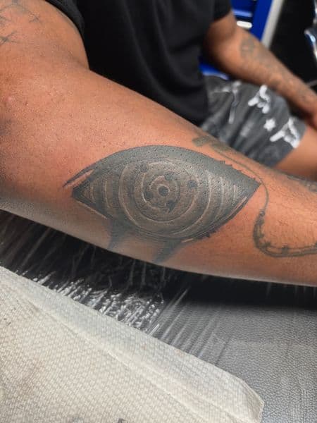 Black-work + Anime eye tattoo on Forearm by TatsByDaVinci on TattMe