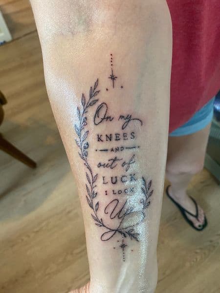 Fine Line + Lettering lettering tattoo on Forearm by linedbylia on TattMe