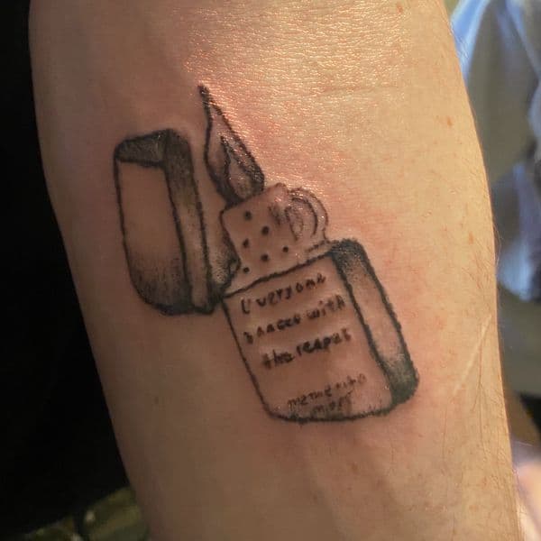 Black & Grey + Illustrative lighter tattoo on Forearm by linedbylia on TattMe