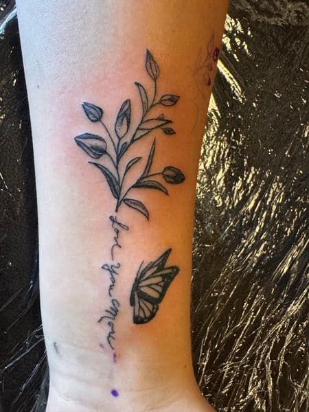 Fine Line + Black-work floral branch tattoo on Forearm by erika.main.ave on TattMe