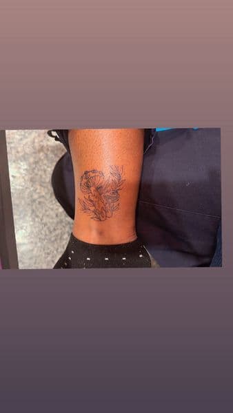 Fine Line + Black-work mushrooms tattoo on Ankle by Inkk_ByYanna on TattMe